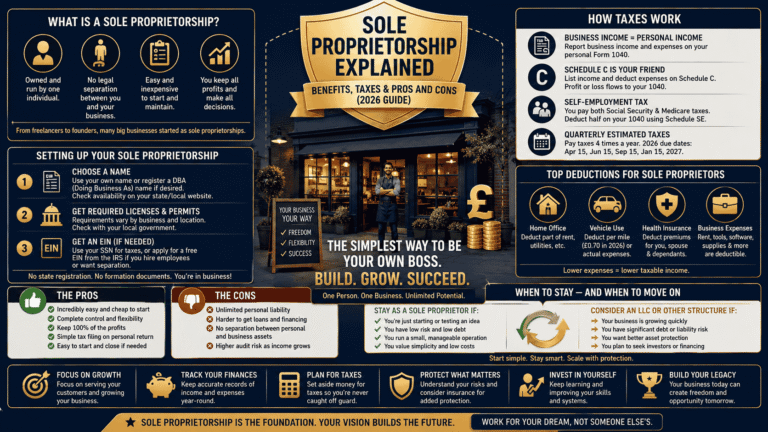 Sole Proprietorship Explained: Benefits, Taxes & Pros and Cons (2026 Guide)