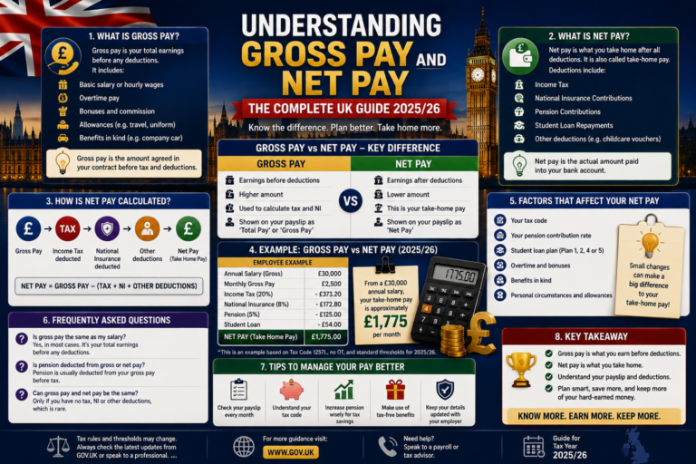 Gross Pay vs Net Pay explained with UK salary deductions and take-home pay calculation
