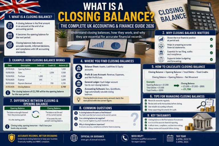Closing Balance formula and accounting example in UK bookkeeping